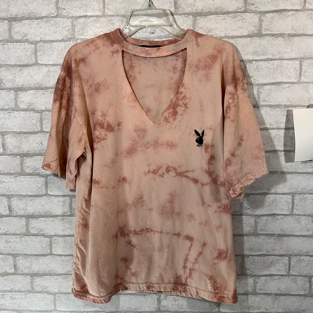 Playboy X Missguided tie die front cut out tee size Small